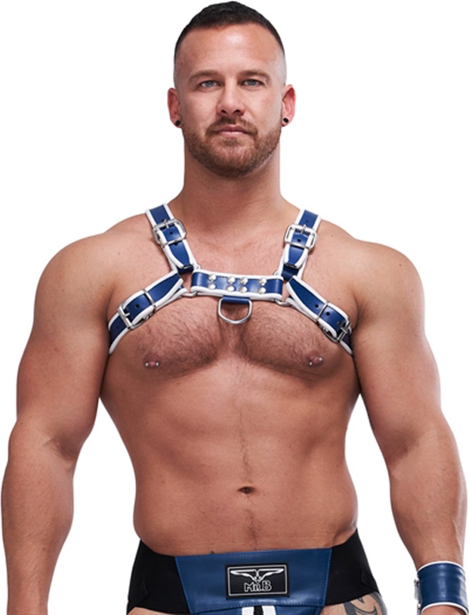Mister B leren circuit harnas - blauw/wit - medium