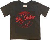 Shirt Aankondiging zwangerschap Promoted to Big Sister 2024 | korte mouw | Zwart/rood | maat 122/128 zwangerschap aankondiging bekendmaking Baby big sis sister