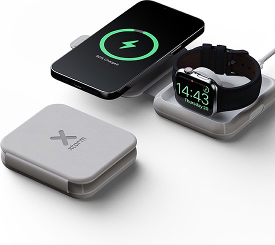 Xtorm 2 in 1 Draadloze Oplader iPhone - 15W Wireless Charger - Opvouwbaar Design - Geschikt voor o.a. iPhone, Airpods en Apple Watch - Grijs