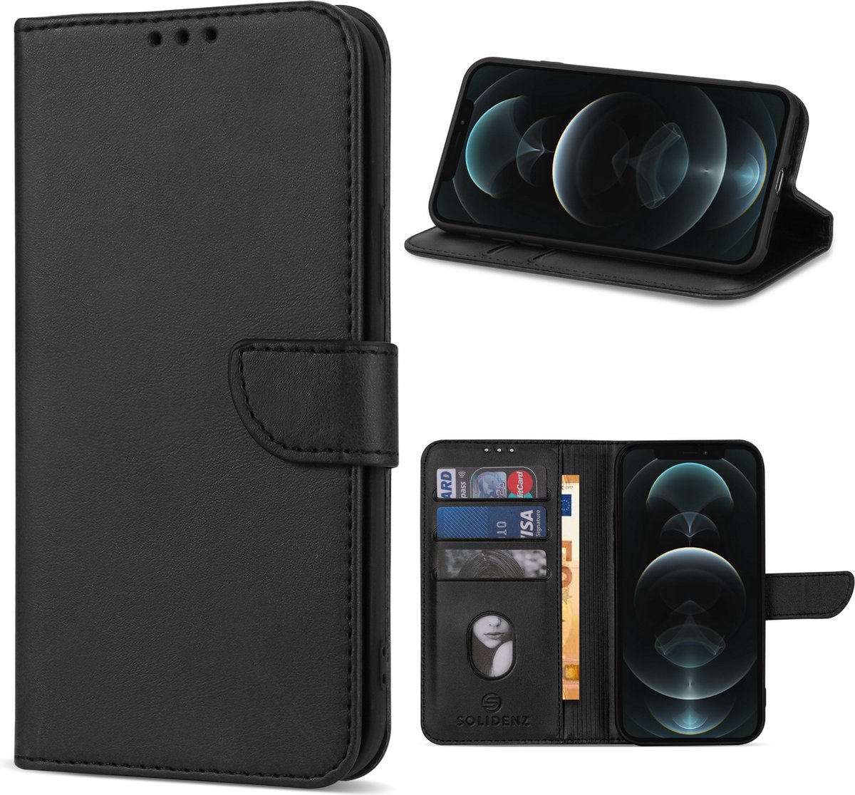 Geschikt Voor iPhone 11 Hoesje - Solidenz Bookcase - Zwart telefoonhoesje - Case Met Pasjeshouder - Cover Hoes
