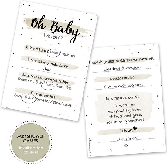 Oh Baby! Babyshower invulkaarten BSG409 (20 stuks) - Babyvoorspellingen - invulkaarten - baby invulkaarten - Oh baby - Babykaarten - Babyvoorspellingen - Babyshower - Babyshowerspelletjes - Gender Reveal spel - Babyshower spel - babyspel