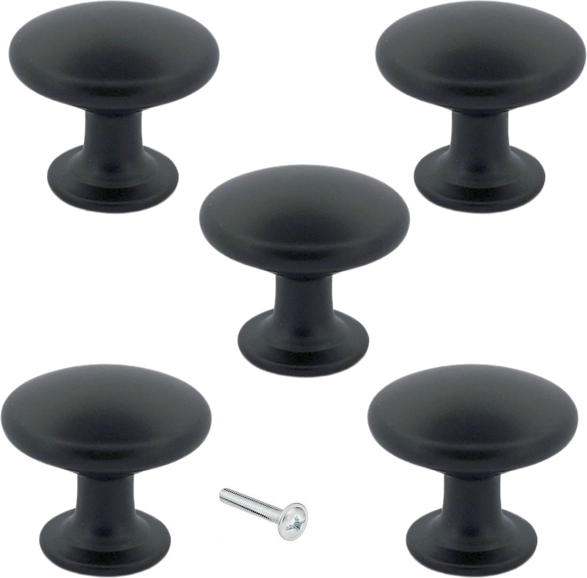 Kastknoppen Macon zwart rond 5 Stuks - Diameter 27 mm - Kastknop - Meubelknop - Deurknoppen voor kasten - Meubelbeslag - Deurknopjes - Meubelknoppen - By MJM