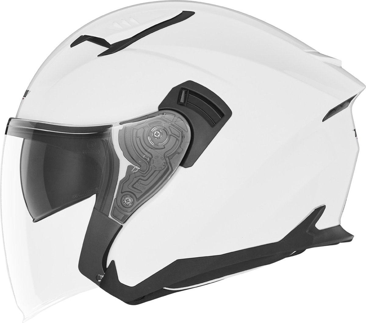 Nox N130 jethelm met ingebouwd getint zonnevizier en lang helder vizier - Wit - Maat M - ECE 22 06