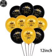 Ballonnen - 10 Stuks - 50 Jaar - Verjaardagsfeestje - Birthday Party - Ballon Banner - 50ste Verjaardagsfeest - Goudkleurige Ballonnen - Zwarte Ballonnen - Decoratie - 50 jaar