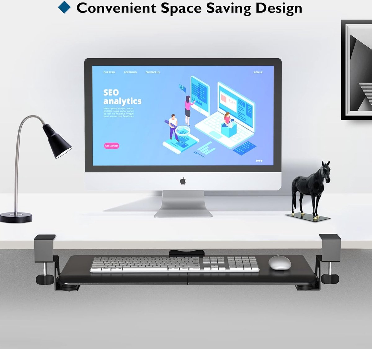 Toetsenbordlade onder bureau uittrekbaar met extra stevig C- klembevestigingssysteem, 693,42 (825,5 mm inclusief klemmen) x 279,4 mm uitschuifbare platform, computerlade om te typen, zwart