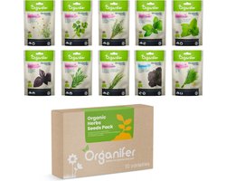 Biologische Kruidenzaden Pakket - 10 Soorten - Moestuinzaden - Kruiden Zaden - Moestuin Pakket - Rozemarijn Plant - Citroenmelisse - Basilicum Zaden - Biologische Zaden - Organifer