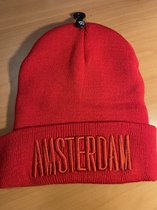 Muts - Amsterdam tekst - Rood - Unisex - One size fits all
