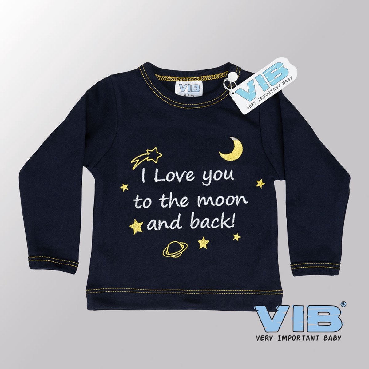 VIB® - Baby T-Shirt I Love You to the Moon and Back (Navy)-(0-3 mnd) - Babykleertjes - Baby cadeau