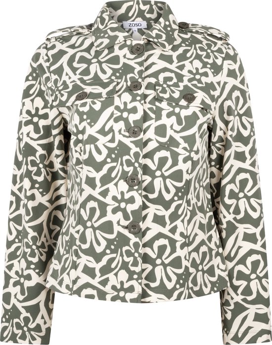 Zoso Blazer Maggy Printed Travel Jacket 241 1250/1200 Green/ivory Dames Maat - XL
