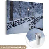 MuchoWow® Glasschilderij 150x100 cm - Schilderij acrylglas - New York - Central Park - Sneeuw - Foto op glas - Schilderijen