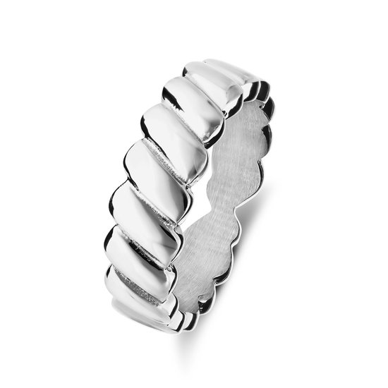 Lucardi Dames Stalen ring ribbels - Ring - Staal - Zilverkleurig - 21 / 66 mm