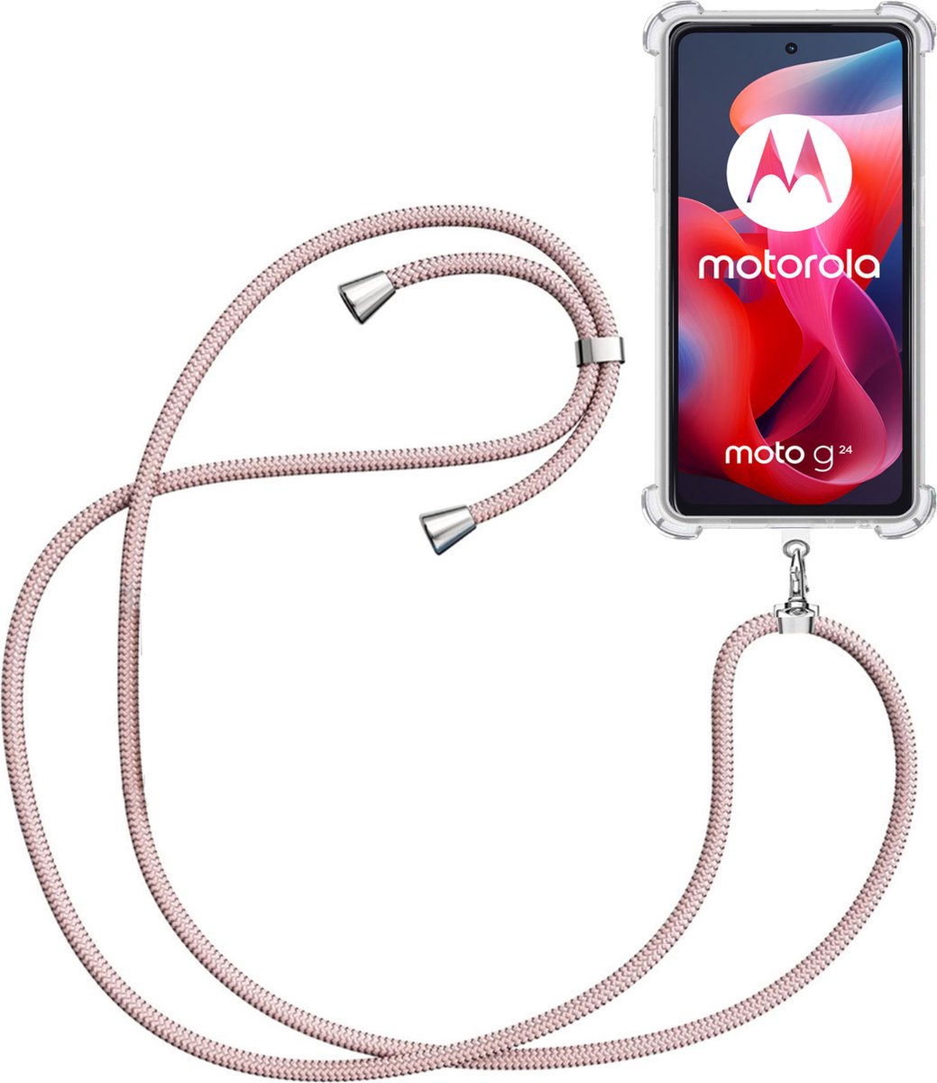 Telefoonkoord + Hoesje Geschikt voor Motorola Moto G24 - Lengte Verstelbaar - Telefoonketting - Shock Proof Case - Rose