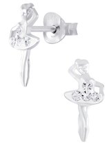 Joy|S - Zilveren ballerina ballet danseres oorbellen - 6 x 12 mm - kristal - kinderoorbellen