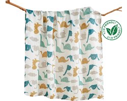 Duopack 2x BoefieBoef XL Dinosaurus Grote XL Hydrofiele Doek Baby - Duurzaam Eco Bamboe - Kerst en KraamCadeau - Swaddle, Inbakerdoek, Hydrofiele Luier & Babydeken - Wit Groen Geel Grijs Groot