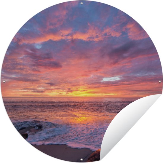 Garden Circle Beach - Mer - Coucher de Soleil - 90x90 cm - Affiche de Jardin Ronde - Extérieur