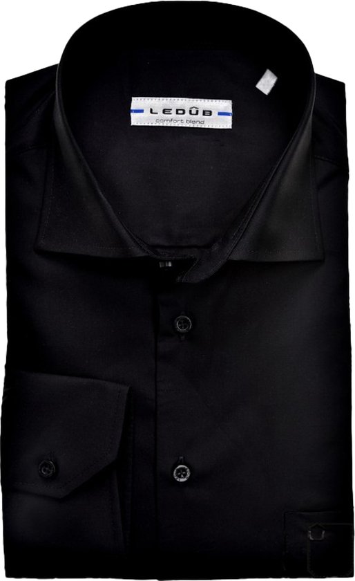 Ledub modern fit overhemd - mouwlengte 72 cm - zwart - Strijkvriendelijk - Boordmaat: 44