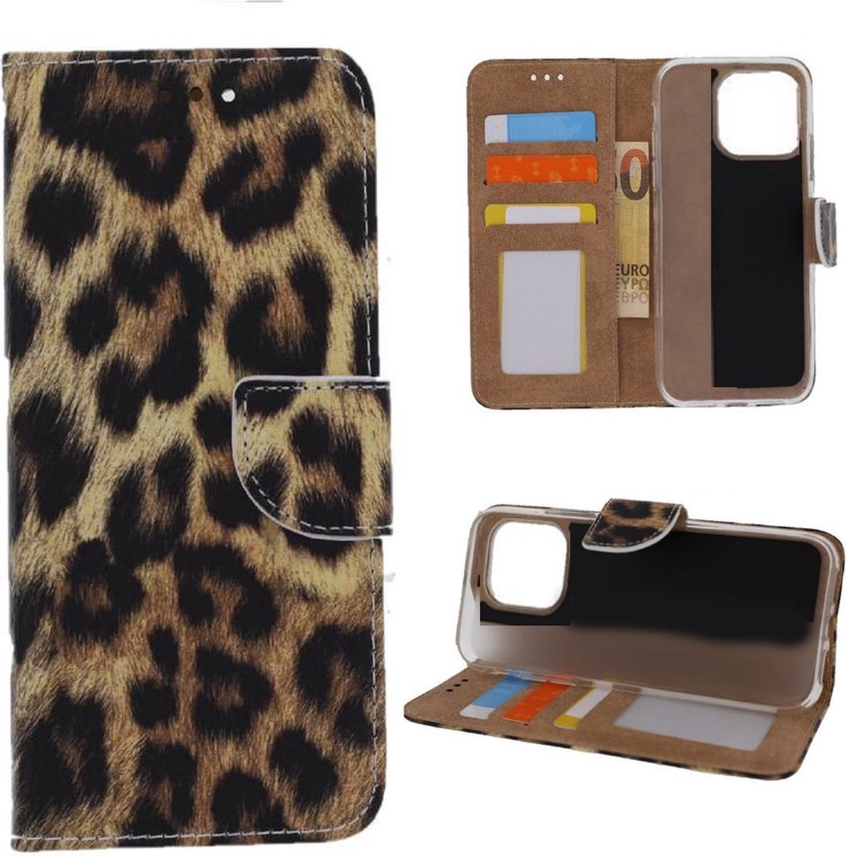 Portemonnee Book Case Hoesje Geschikt voor: Apple iPhone 14 Pro - Luipaard Print