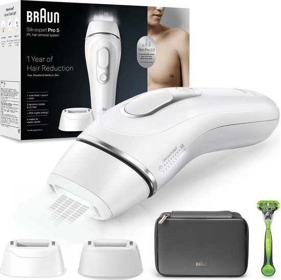 Foto: Braun ipl ontharingsapparaat silk expert pro 5 ontharing voor thuis etui gillette scheersysteem 2 koppen pl5145