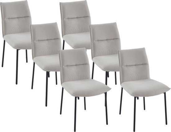 Set van 6 stoelen van stof en zwart metaal - Crèmewit - ETIVAL L 51 cm x H 85 cm x D 61 cm