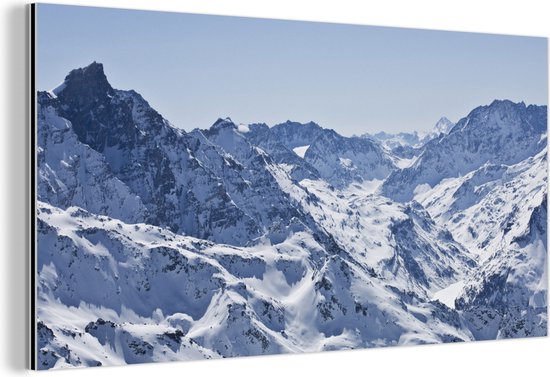 Wanddecoratie Metaal - Aluminium Schilderij Industrieel - Alpen - Berg - Sneeuw - 80x40 cm - Dibond - Foto op aluminium - Industriële muurdecoratie - Voor de woonkamer/slaapkamer