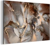 Wanddecoratie Metaal - Aluminium Schilderij Industrieel - Grijs - Goud - Marmer - Marmerlook - 150x100 cm - Dibond - Foto op aluminium - Industriële muurdecoratie - Voor de woonkamer/slaapkamer