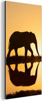 Wanddecoratie Metaal - Aluminium Schilderij Industrieel - Silhouet van een olifant bij zonsondergang - 20x40 cm - Dibond - Foto op aluminium - Industriële muurdecoratie - Voor de woonkamer/slaapkamer