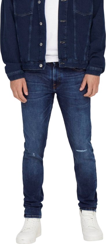 Pantalon homme - pantalon jeans - jeans - Only & Sons- coupe slim - bleu foncé - détruit - Taille W33L32