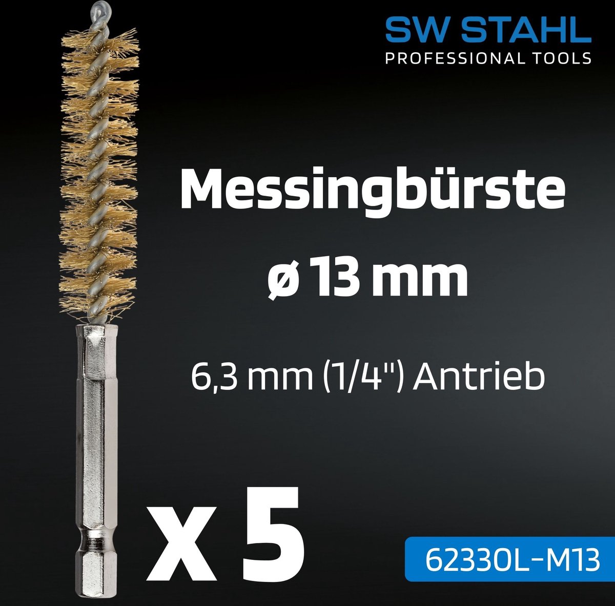 SW-Stahl 62330L-M13 messing borstels 13mm 5-delig