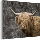Wanddecoratie Metaal - Aluminium Schilderij Industrieel - Schotse hooglander - Wereldkaart - Dieren - 80x60 cm - Dibond - Foto op aluminium - Industriële muurdecoratie - Voor de woonkamer/slaapkamer