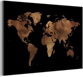 Décoration murale Métal - Peinture Aluminium - Wereldkaart - Zwart - Bronze - 180x120 cm