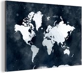 Wanddecoratie Metaal - Aluminium Schilderij Industrieel - Wereldkaart - Blauw - Waterverf - 90x60 cm - Dibond - Foto op aluminium - Industriële muurdecoratie - Voor de woonkamer/slaapkamer
