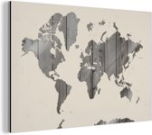 Wanddecoratie Metaal - Aluminium Schilderij Industrieel - Wereldkaart - Beige - Zwart - Wit - 60x40 cm - Dibond - Foto op aluminium - Industriële muurdecoratie - Voor de woonkamer/slaapkamer