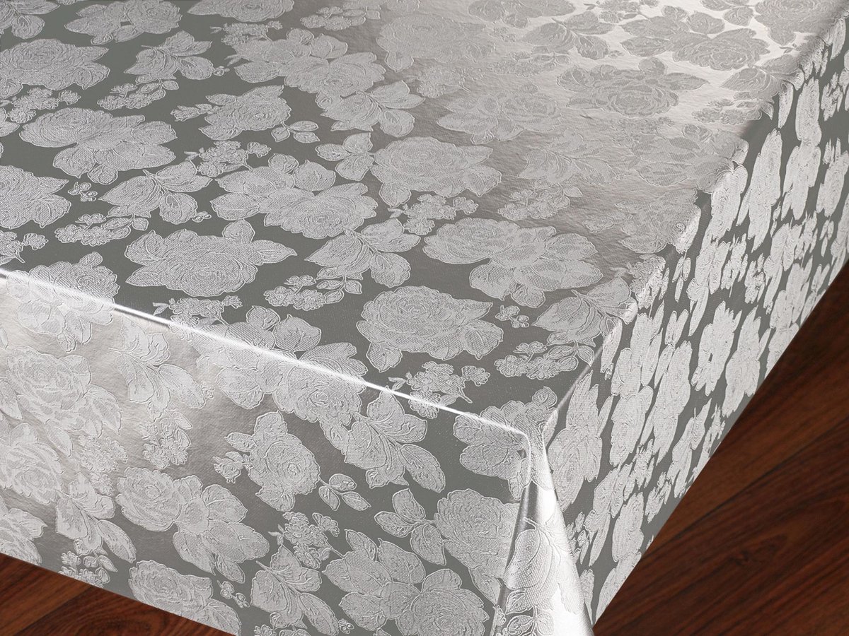 Unique Living Tafelzeil - 140x250 cm - Rozen - Zilver - Wit - Waterdicht - PVC