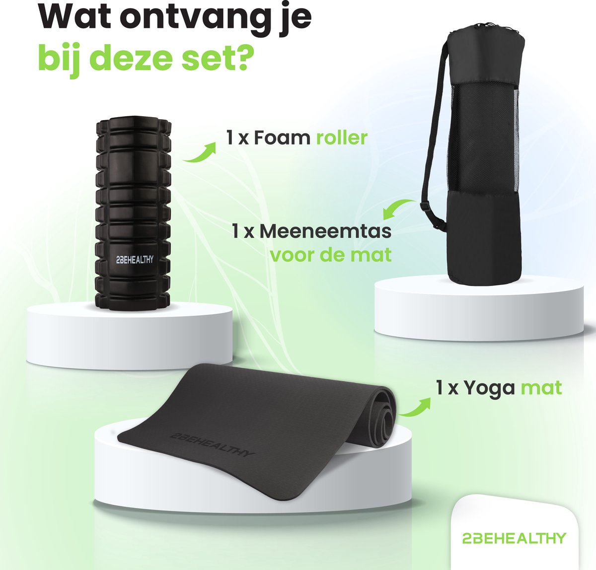 2BEHEALTHY Yogamat & Foamroller Set - Yogamat Antislip 0,8 m - Sportmat - Joga Mat - Fitnessmat - Meditatiemat - Exercise Mat - Massage Roller - Foamrol thumbnail 6