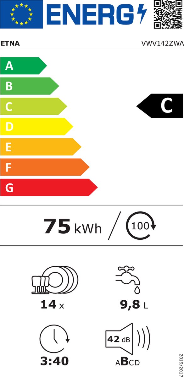 ETNA VWV142ZWA - Vrijstaande vaatwasser - Zwart - 60 cm - 42dB - 14 Couverts - Extra droog — afbeelding 2