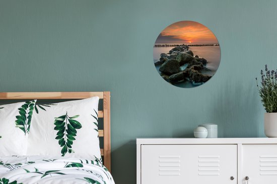 WallCircle - Stickers muraux - Cercle de papier peint - Mer - Soleil - Pierres - ⌀ 30 cm - Cercle mural - Autocollant - Autocollant papier peint rond