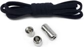 Veters - (zwart met zilveren clips) - niet strikken - elastische veters zonder strikken - no tie - schoenveters - sportveters - rond - schoenveters - kinderveters