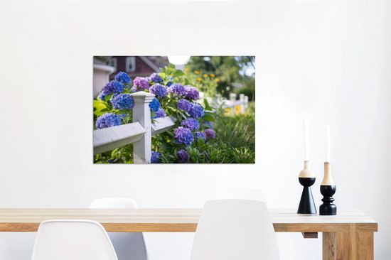 Clôture à piquets avec hortensia Aluminium 90x60 cm - Tirage photo sur aluminium (décoration murale en métal)