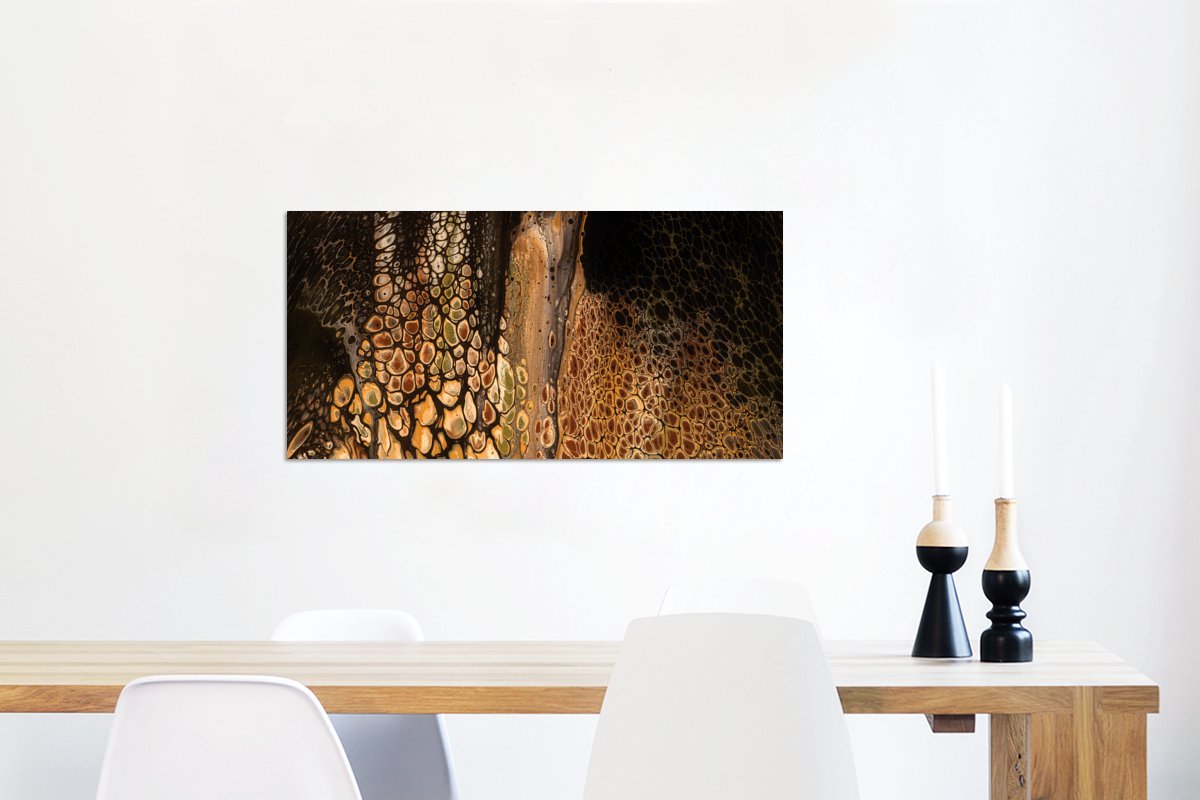 Wanddecoratie Metaal - Aluminium Schilderij Industrieel - Verf - Bruin - Pouring paint - 80x40 cm - Dibond - Foto op aluminium - Industriële muurdecoratie - Voor de woonkamer/slaapkamer