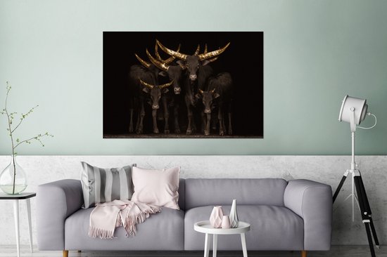 Décoration murale Métal - Peinture aluminium style industriel - Koei - Cornes - Goud - 180x120 cm - Dibond - Photo sur aluminium - Décoration murale industrielle - Pour le salon/chambre à coucher