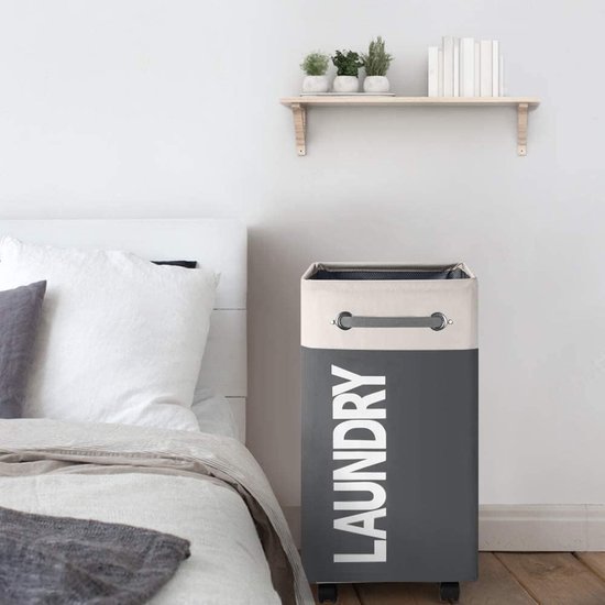 150L wasmanden met wieltjes, grote wasverzamelaar met metalen frame en waterdichte waszak, Laundry Baskets waswagen voor wasruimte, slaapkamer, badkamer, beige