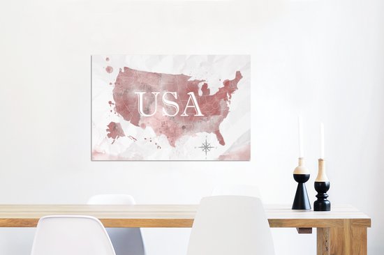 Décoration murale Métal - Peinture Aluminium Industriel - Carte - Amérique - Aquarelle - 60x40 cm - Dibond - Photo sur aluminium - Décoration murale industrielle - Pour le salon/chambre