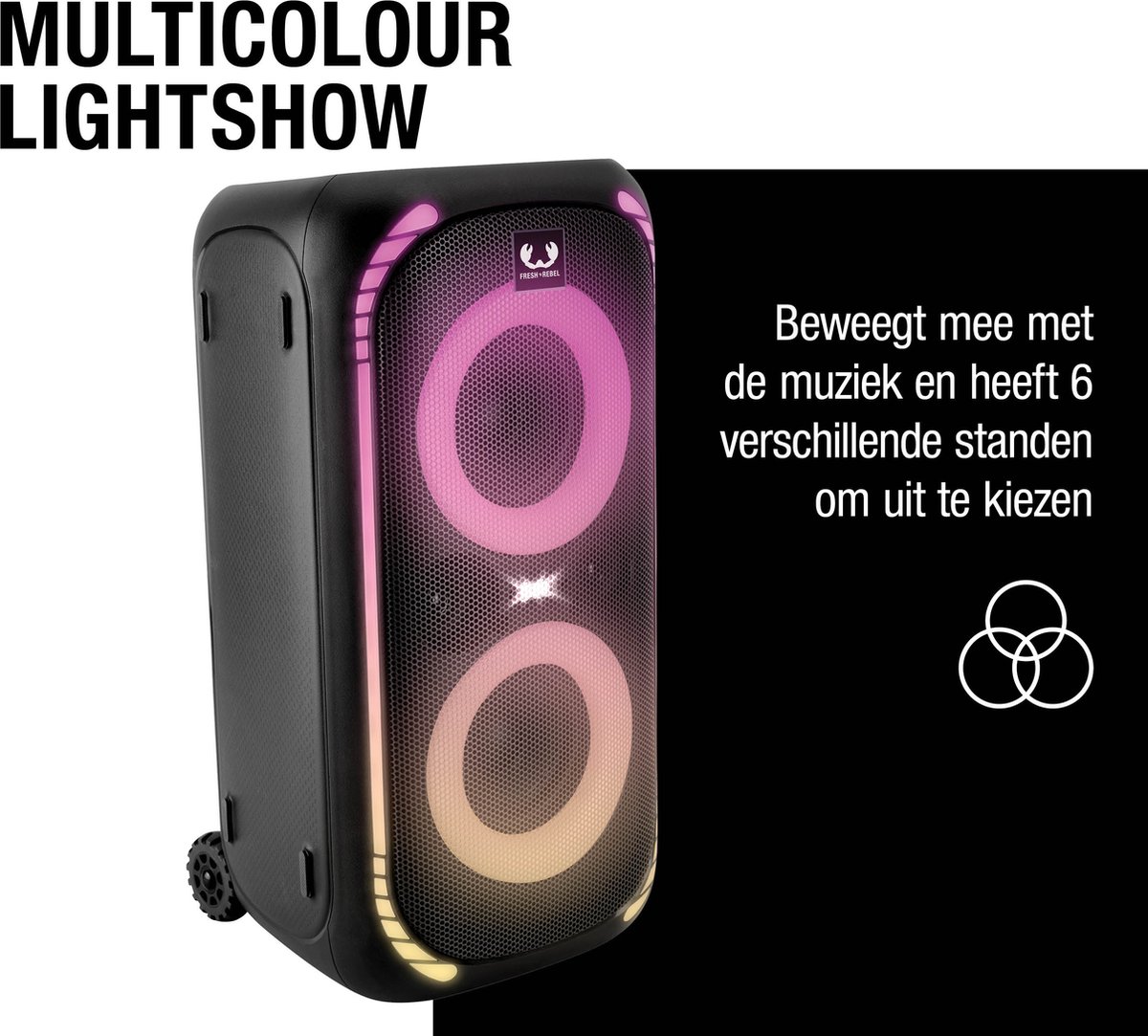 Fresh 'n Rebel Party Speaker Bluetooth - Groot formaat - 12 uur Draadloze Speelduur - Bass Boost - Lichtshow - met Trolley – foto 4