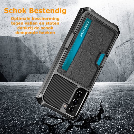 Geschikt voor Samsung Galaxy S23 FE - Pasjes houder Hoesje – Pasjes houder Hoesje - Heavy Duty Case - Magnetisch Portemonnee Hoesje Cover - Zwart