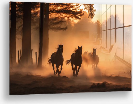Wallfield™ - Running Horses | Glasschilderij | Gehard glas | 60 x 90 cm | Magnetisch Ophangsysteem