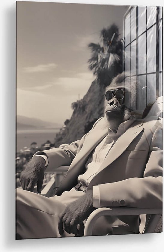 Wallfield™ - The Chimpfather | Glasschilderij | Gehard glas | 60 x 90 cm | Magnetisch Ophangsysteem