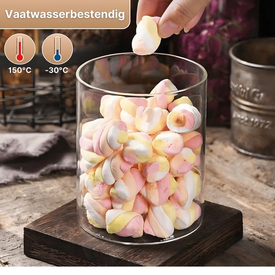 Quality Needz - Bocaux de conservation - Set de 7 pièces - Bocaux en Verres avec couvercle - Sans BPA - Stylo gratuit et 16 Autocollants réinscriptibles - Bocal à bonbons