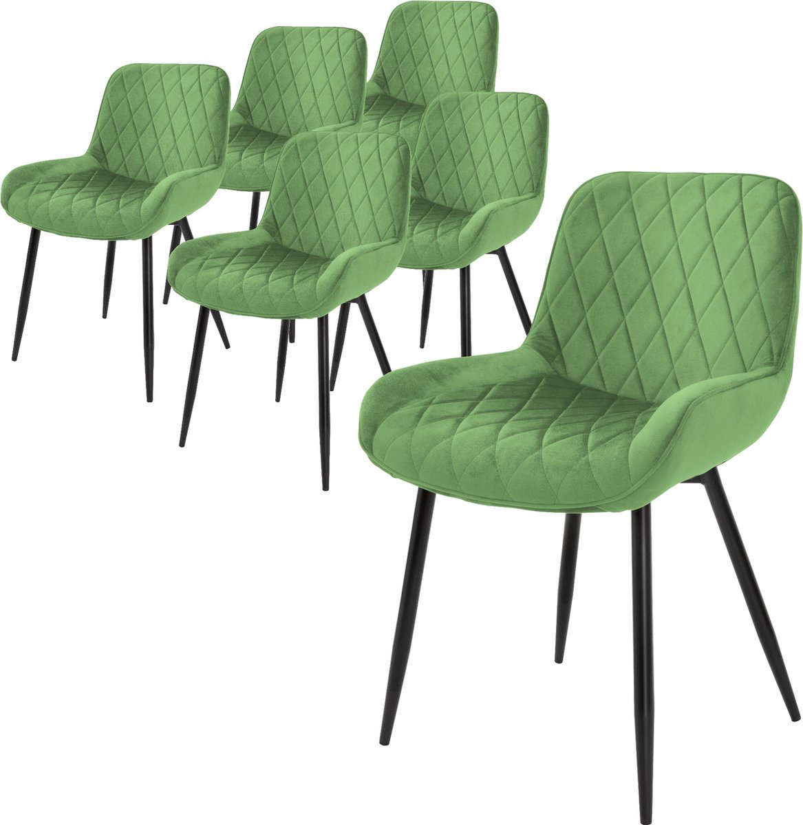 ml-design set van 6 eetstoelen met rug en armleuningen groen fluwelen zitting metalen poten keukenstoelen woonkamerstoelen gestoffeerde zetels krukken voor eetkamer en woonkamer