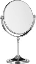 Make-up Spiegel - Met Vergroting, HxBxD: 28 x 18 x 10 cm - Ronde Scheerspiegel - Cosmeticaspiegel Staand - Zilver
