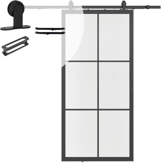 Stalen schuifdeur - Loft - 6 vaks helder glas - 215 x 100 cm inclusief schuifdeursysteem